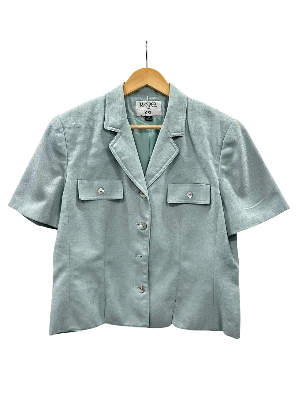 Vintage Kasper for A.S.L. Aqua 2-Piece Skirt Suit Sz 14 Short Sleeve Blazer Set